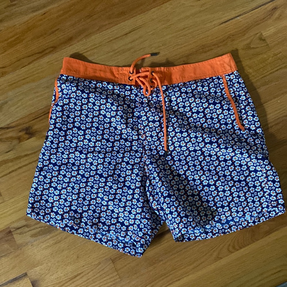 NWOT Mr. Swim sz 36 men’s swim trunks navy, white and orange
